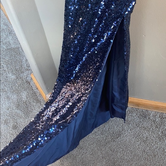 Navy Sequined Prom Dress - Picture 4 of 9